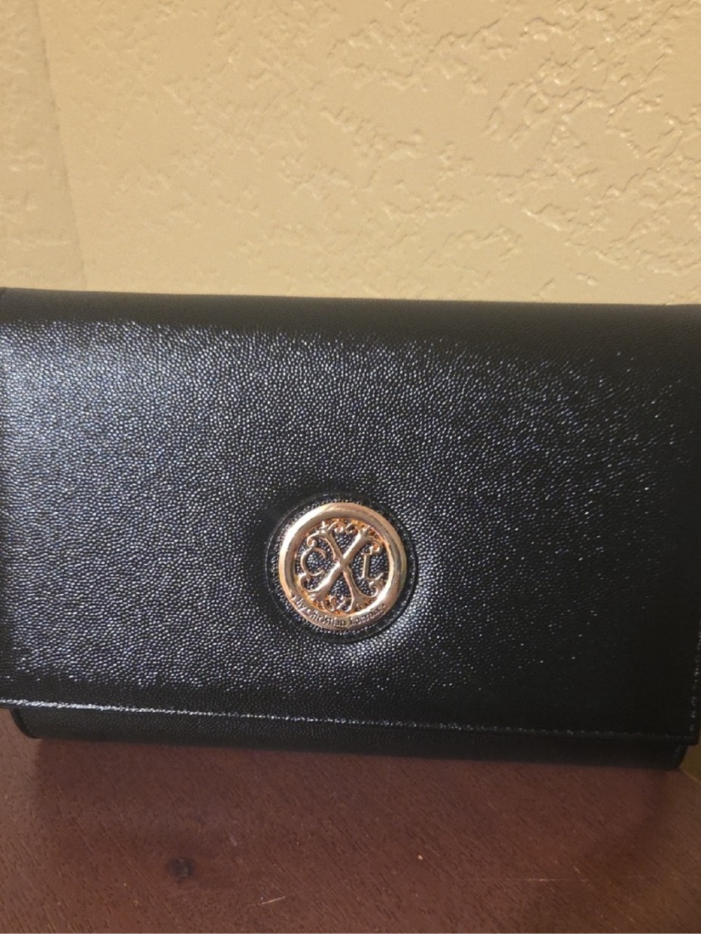 Christian Lacroix Black and Gold Logo Wallet Clutch